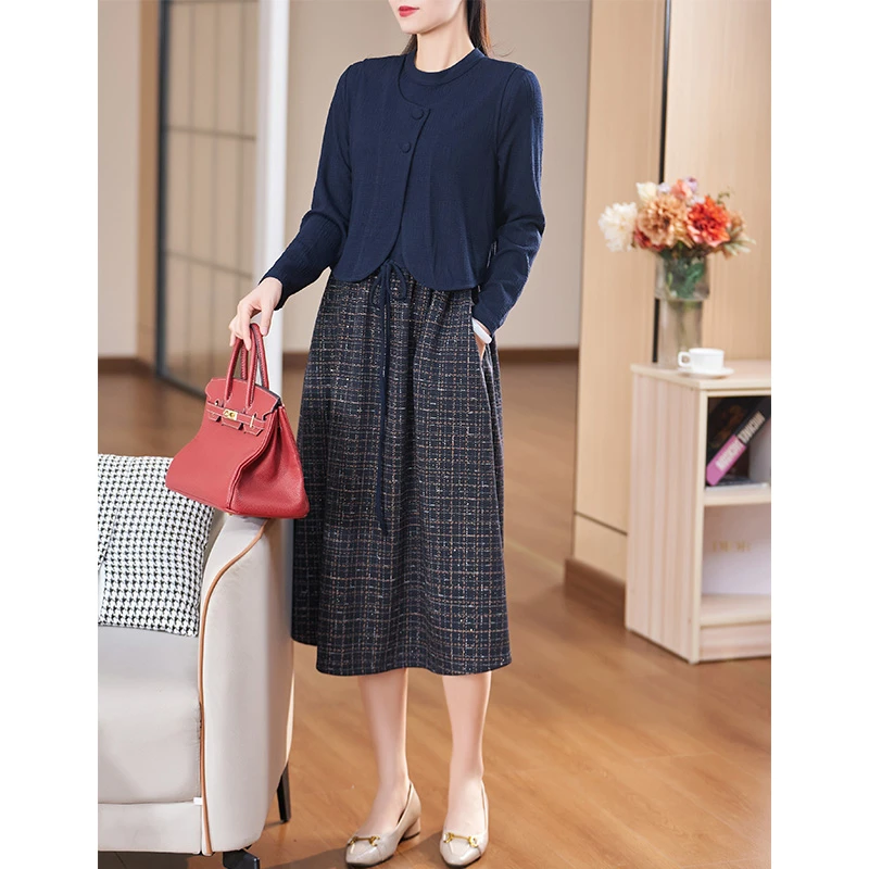 迪欧芙2023冬季新款优雅设计气质显瘦时尚真两件连衣裙#DLQ15992