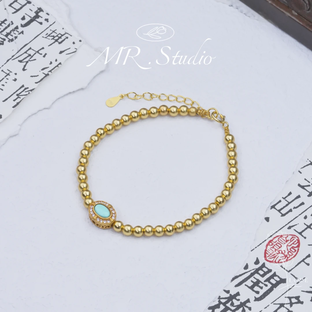 925银手链 木润【银链】松松单颗S925银镀金手链