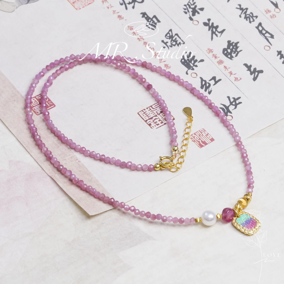 木润【粉碧玺】天然宝石碧玺刻面项链
