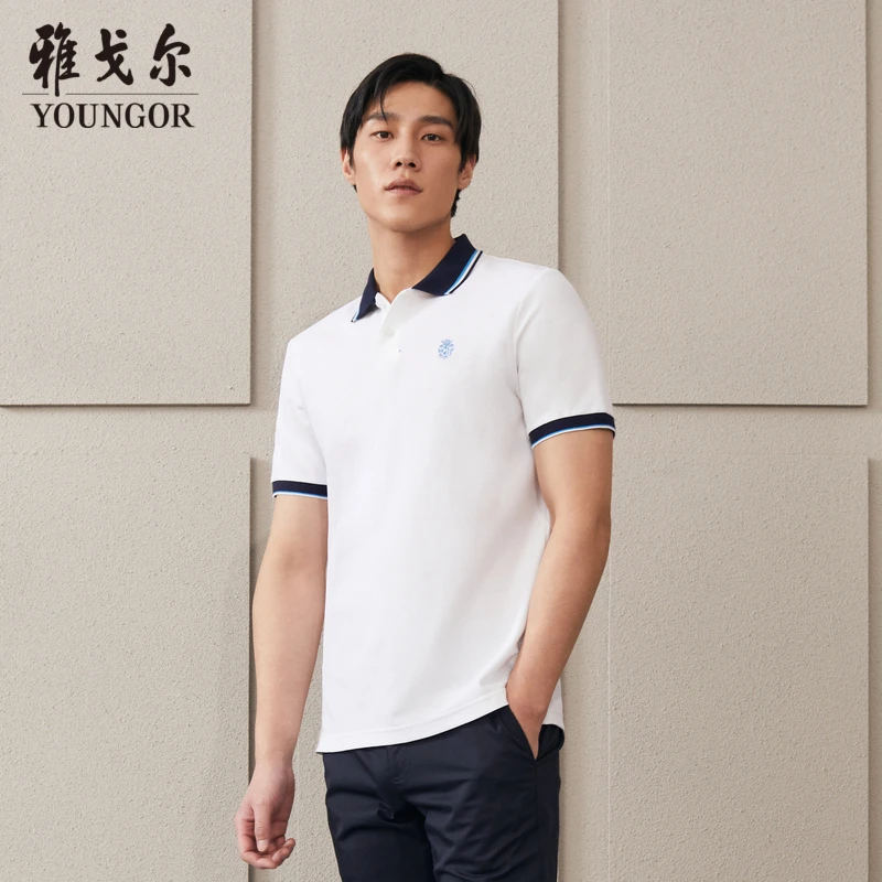 雅戈尔男士夏季撞色新款短袖经典商务休闲职业纯棉翻领大码polo衫