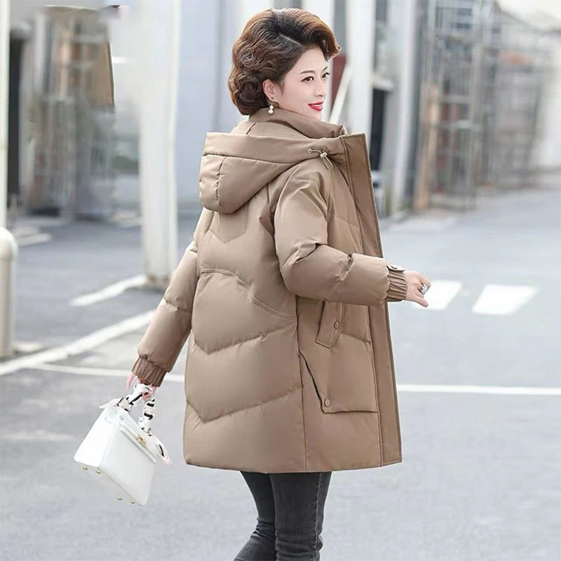 爆款加绒加厚韩版棉服中长款中老年女装显瘦棉衣外套休闲棉袄连帽