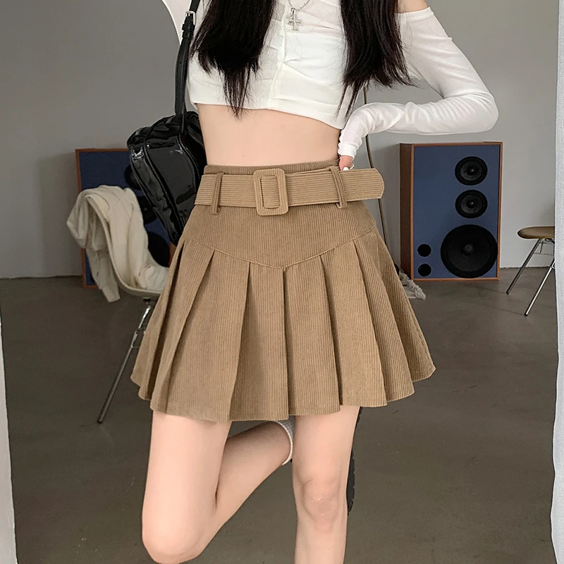 灯芯绒百褶裙秋冬2025新款甜美高腰A字裙显瘦百搭短裙黑色半身裙