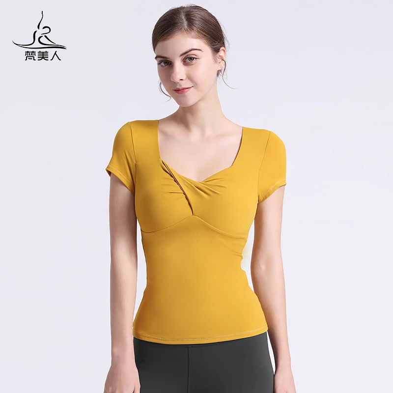 【季末宠粉】梵美人瑜伽服短袖女运动显瘦弹力修身领口时尚扭结1021