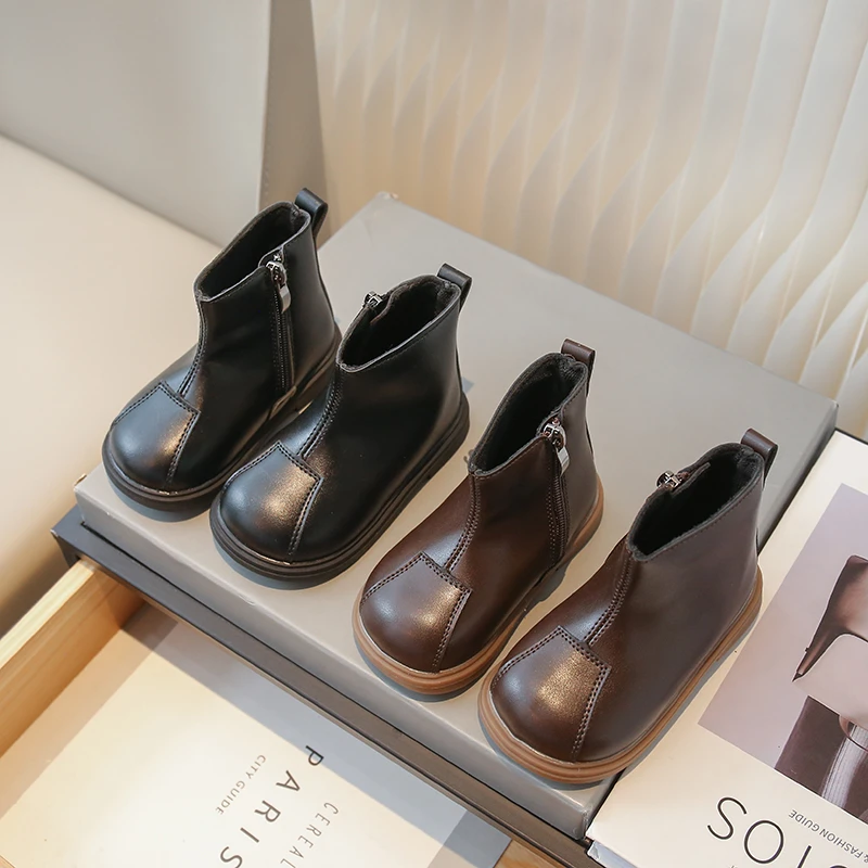 【陈大猪专享】加绒短靴可选2023秋冬复古轻奢皮鞋女宝宝短靴软底