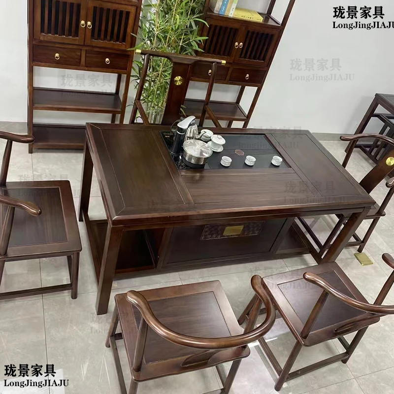 新中式观沧海1.6-1.8米实木茶桌简约办公室阳台家用功夫茶桌茶台