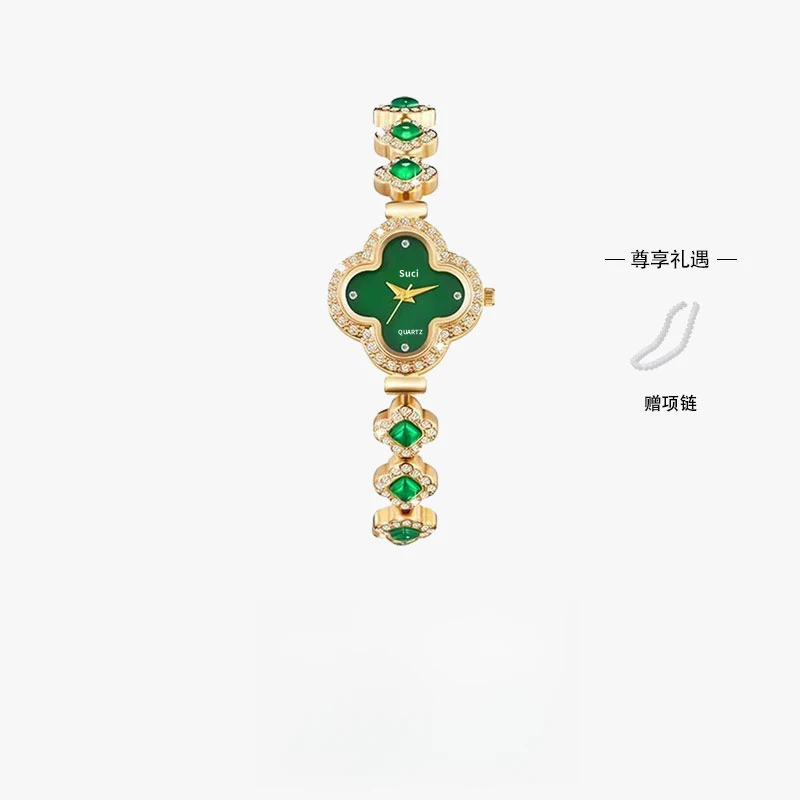 BDH清新淡雅国风绿色幸运花女士S手链套装腕表