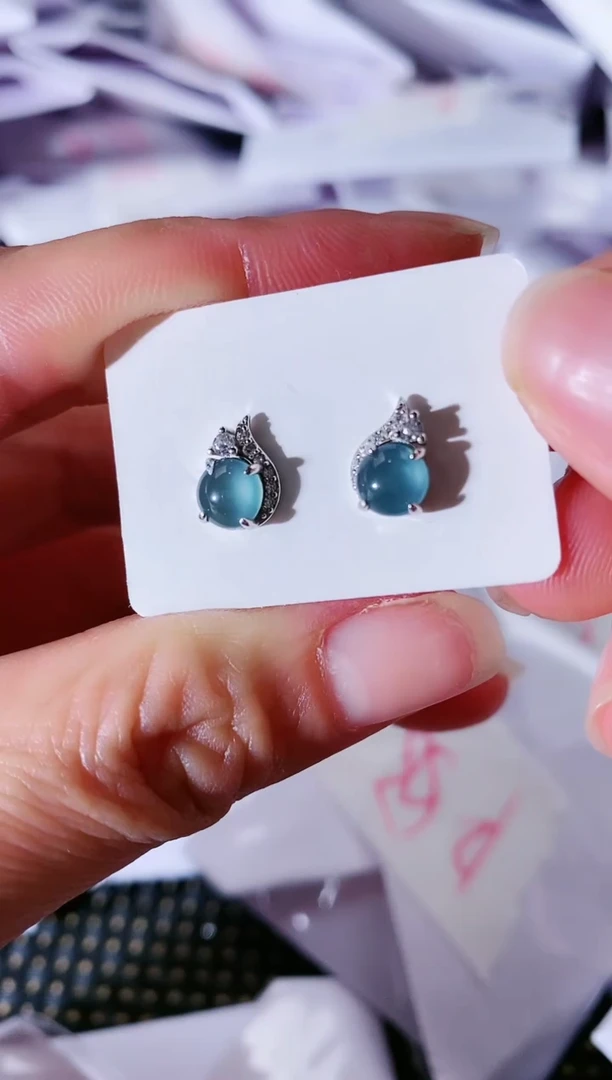 【闪购商品】翡翠耳饰银S925镶嵌80