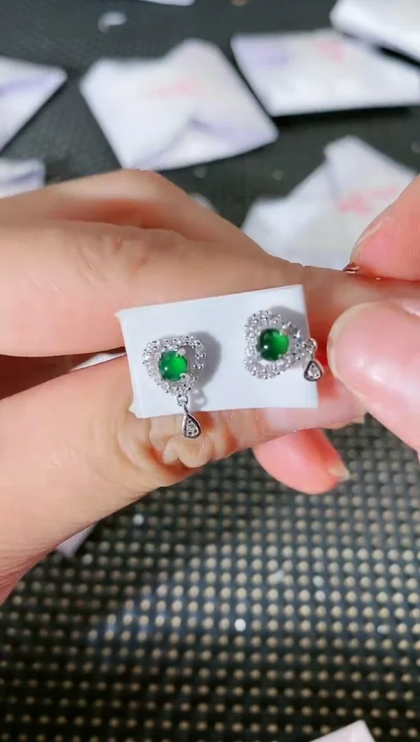 【闪购商品】翡翠耳饰银S925镶嵌456