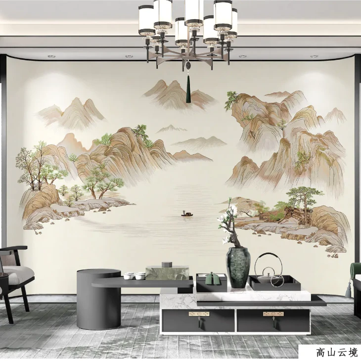 独秀刺绣款式便宜新中式背景墙设计山水图电视墙定制墙布背景墙
