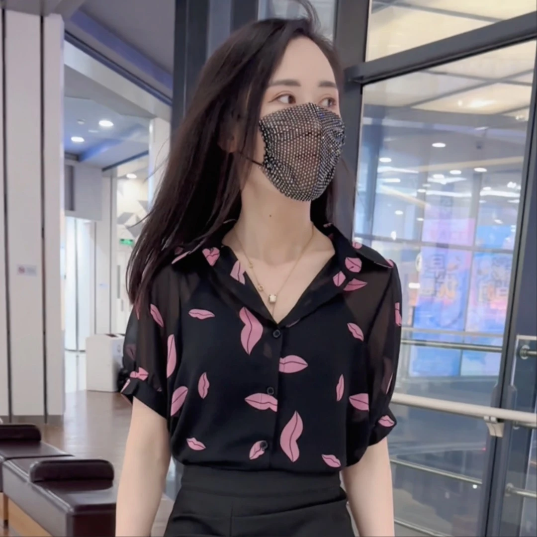 新款百搭洋气印花百搭显瘦衬衫上衣女