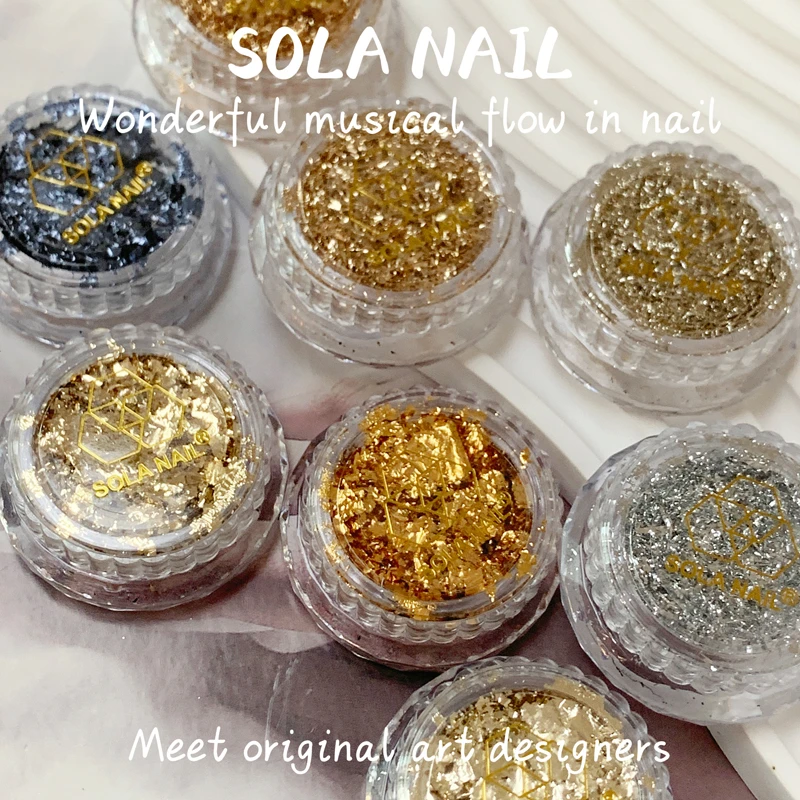 SOLANAIL素材美甲箔丝不规则碎银金箔网红指甲专用点缀饰品大瓶装