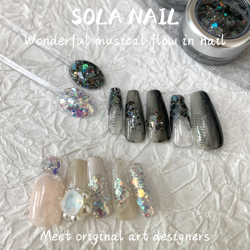 SOLA NAIL 原创自制美甲超薄亮片大小混合闪粉指甲装饰品黑白天鹅