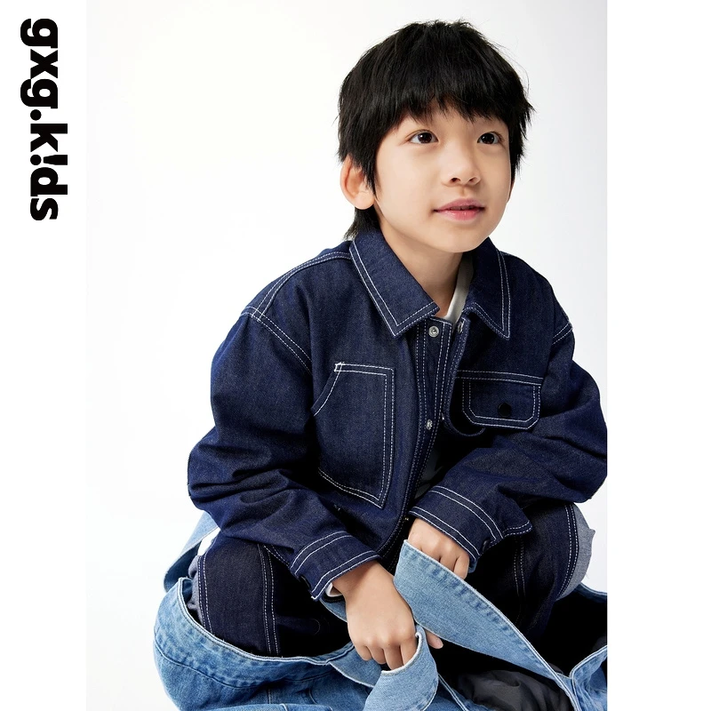 [防褪色牛仔]gxgkids童装儿童牛仔外套春新品男童翻领拼接夹克