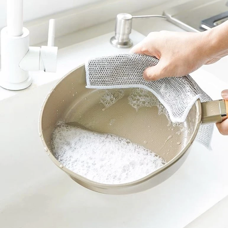 双面网格洗碗布不沾油易清洗抹布家用刷锅洗碗强力除垢-2