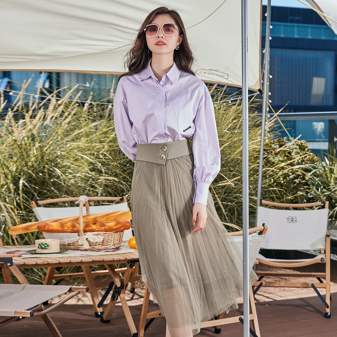 高腰气质通勤网纱半身裙H121911