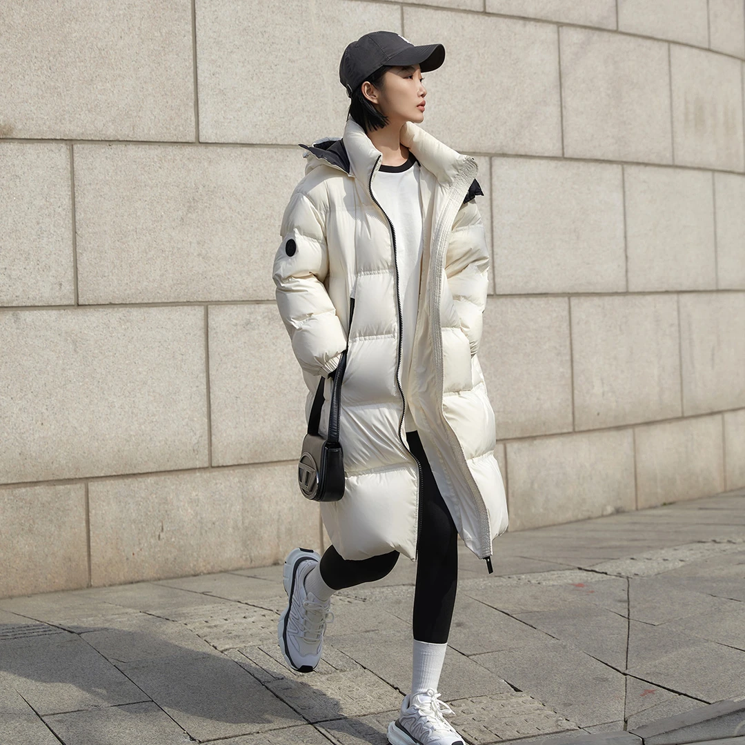 【商场同款】撞色羽绒服2024冬保暖中长外套女