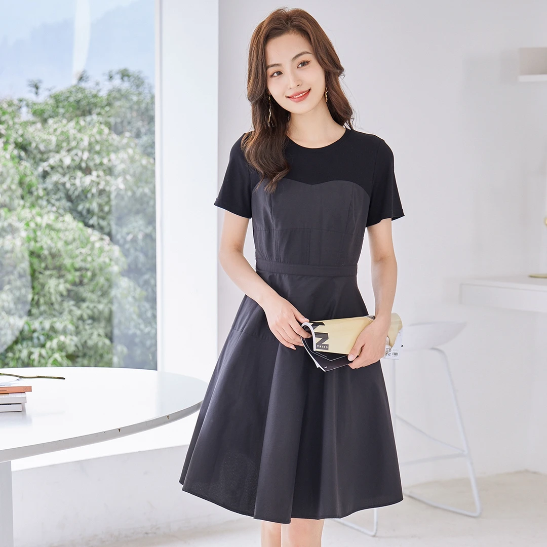【达人专属】修身收腰短袖连衣裙J381275