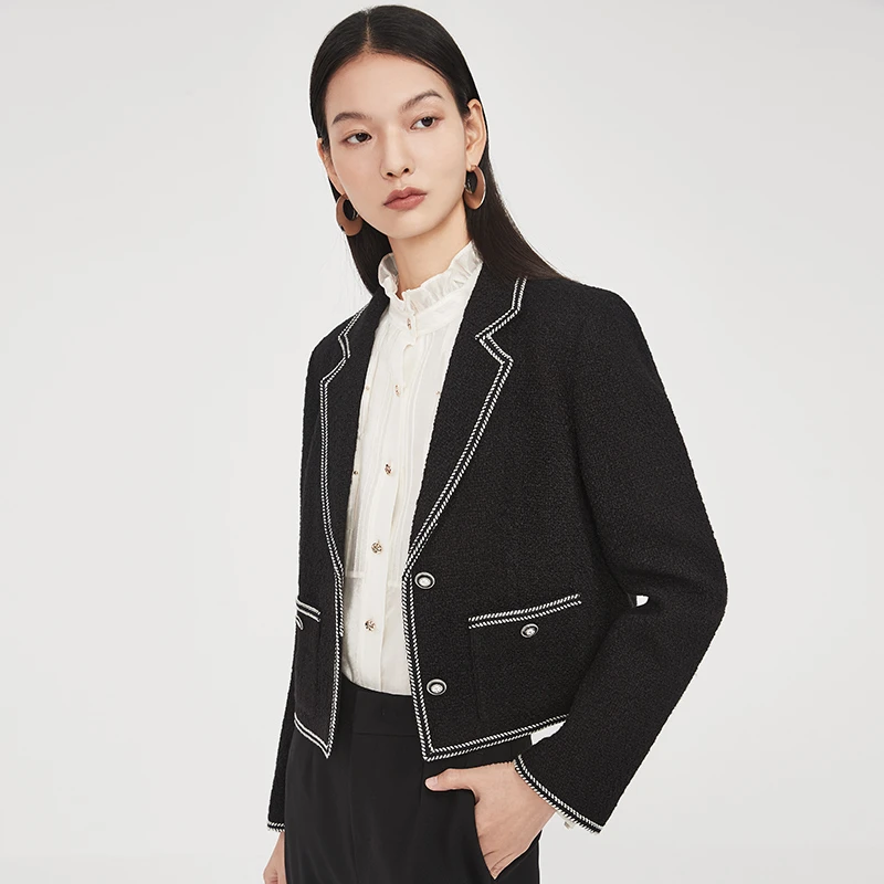 2023秋冬季新款黑色高级小香风短款小西装外套女