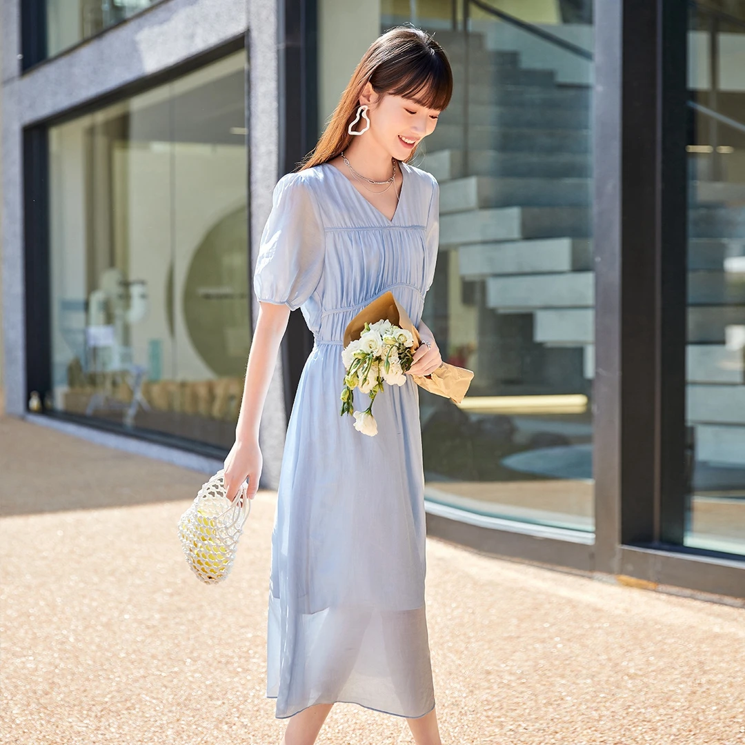 【达人专属】气质网纱收腰连衣裙J481980