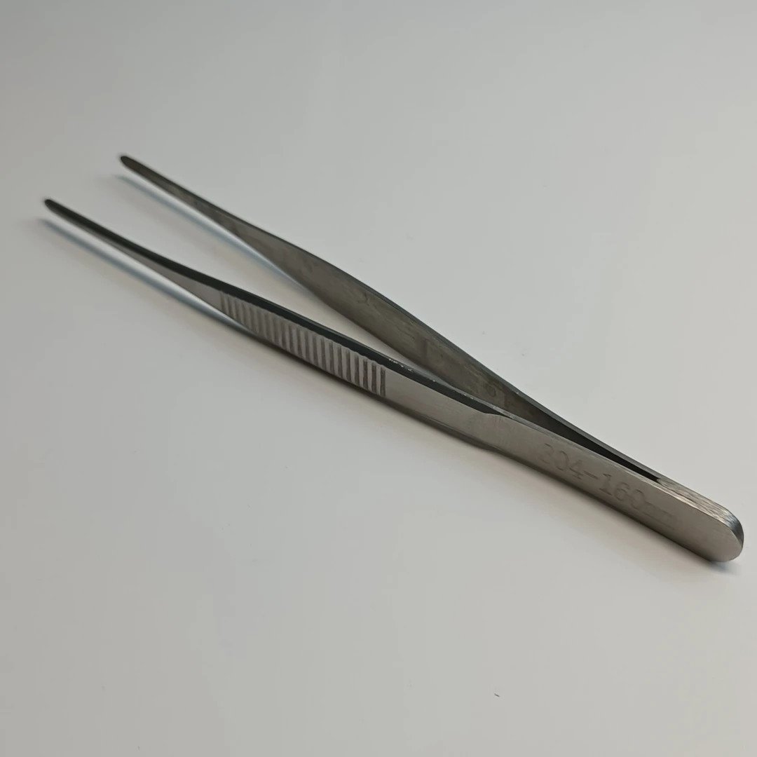304不锈钢镊子金属家用加厚圆头带齿直头敷料维修夹子加硬拔毛