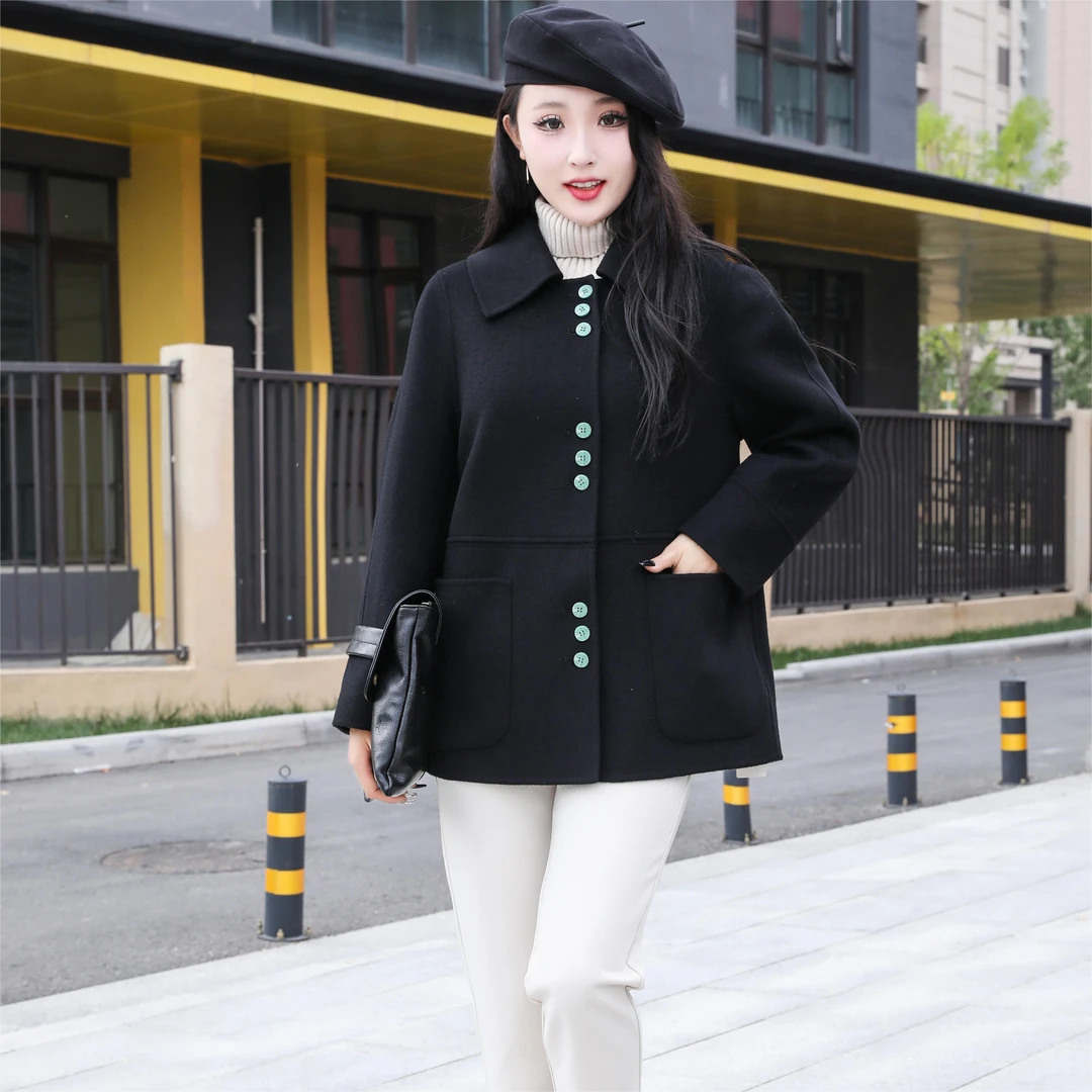 秋冬短款直身显瘦双面羊绒大衣妈妈装901642394羊毛呢子外套