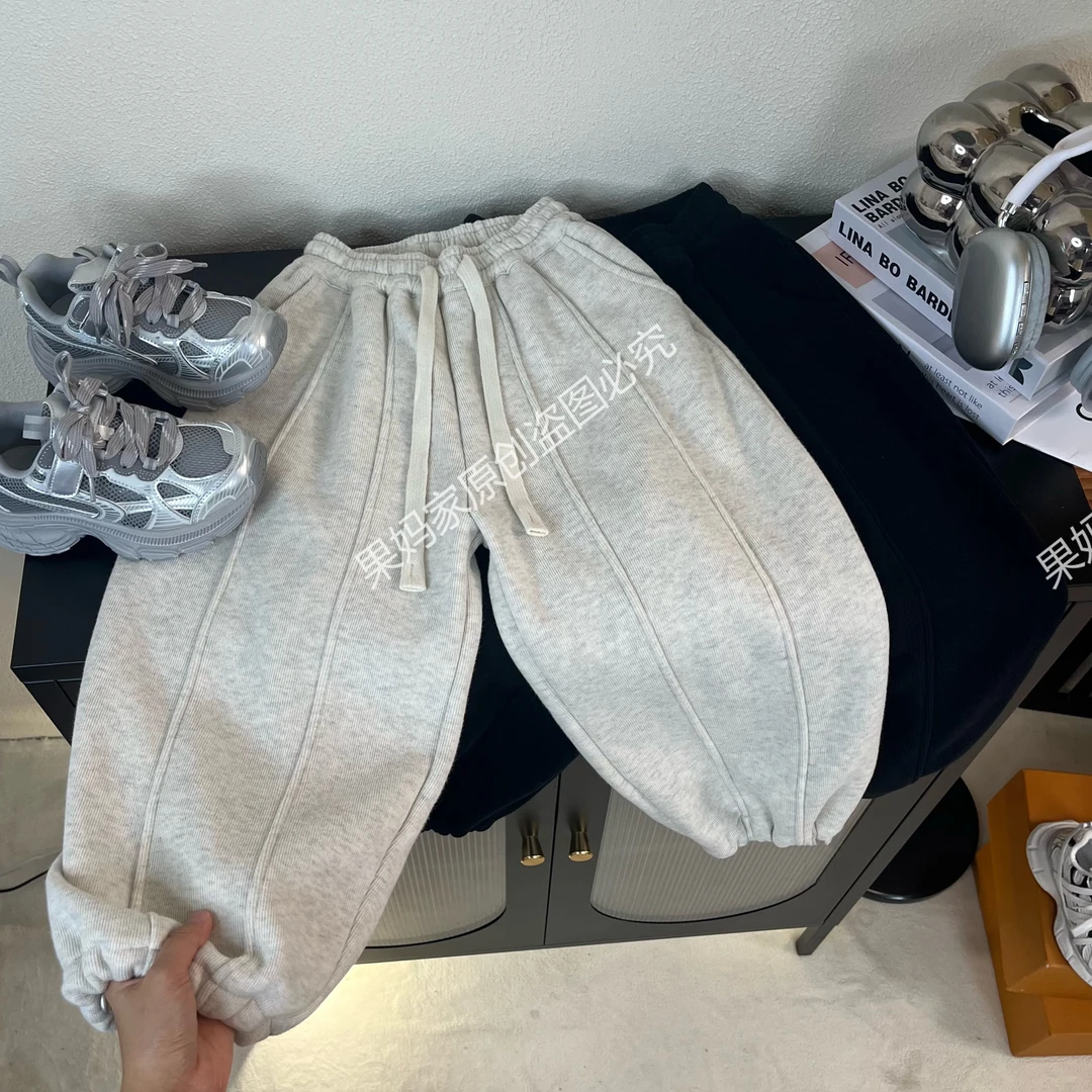 【现货】儿童裤子加绒秋冬男女童韩版中大童休闲裤加厚宽松束脚卫裤