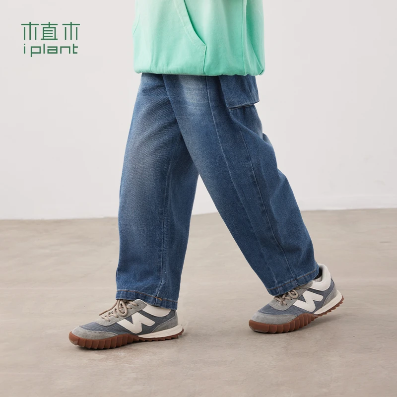 植木童装大口袋牛仔分割男童长裤中大童2024春装新款儿童锥形裤潮