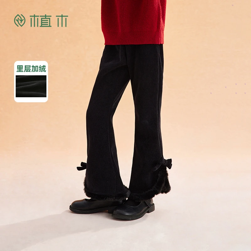 植木童装女童裤子秋冬款2024新款中大童灯芯裤休闲长裤儿童裤子