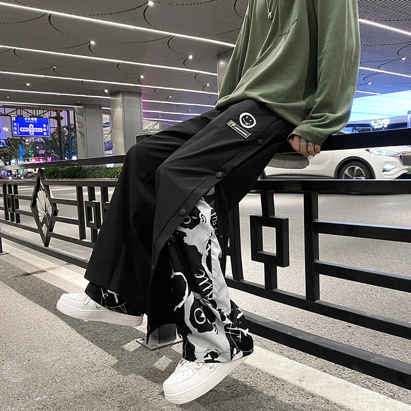 春季纯色长裤休闲裤男士嘻哈港风阔腿裤百搭九分高街韩版潮流痞帅