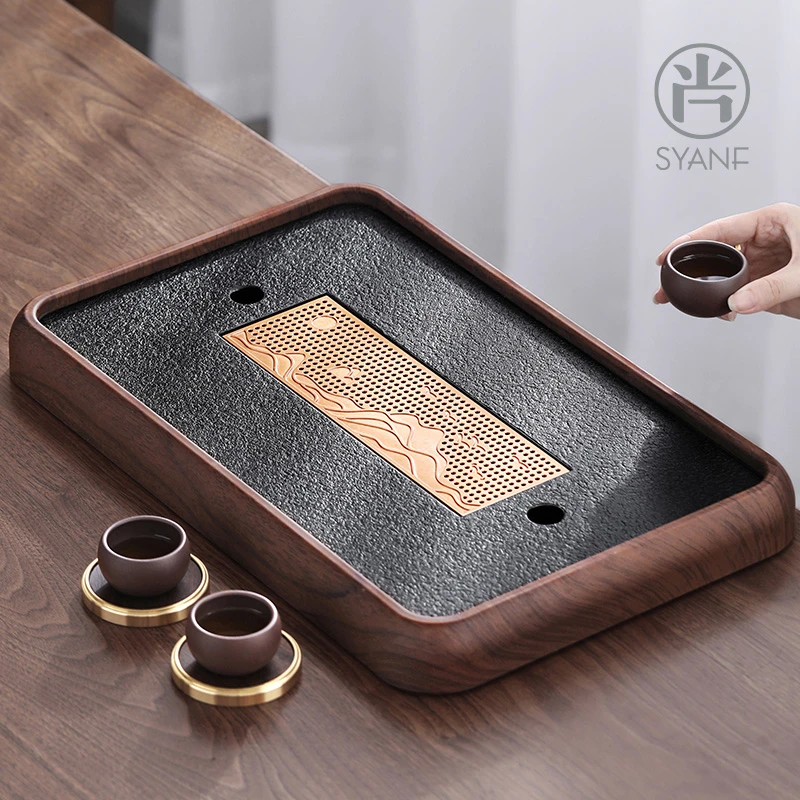 茶盘托盘家用新款仿乌金石沥水专用茶台茶具小型茶托办公室干泡台