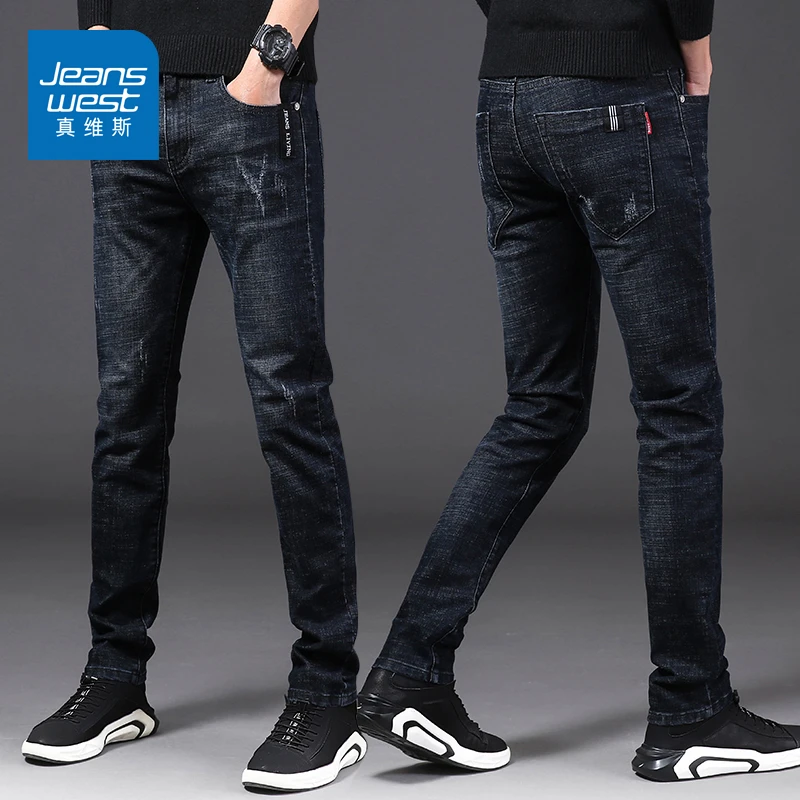 真维斯秋冬季牛仔裤男士加绒加厚2025新款爆款修身直筒黑色长裤子