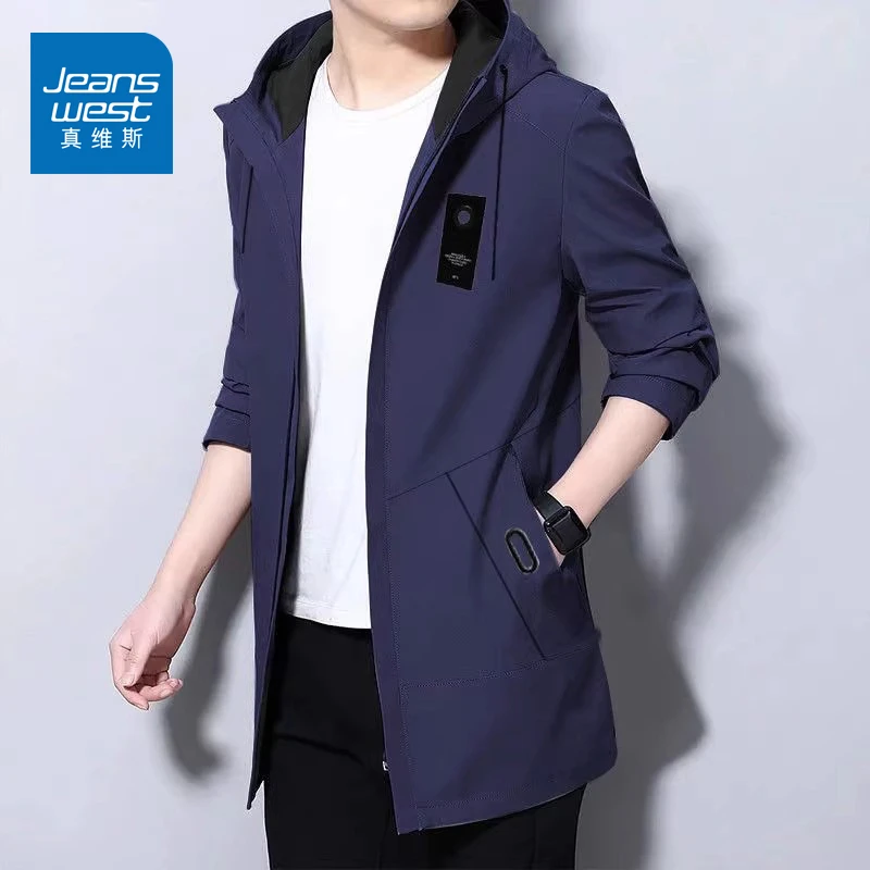 真维斯秋冬季休闲夹克男士2025新款中长款风衣连帽外套上衣服男款