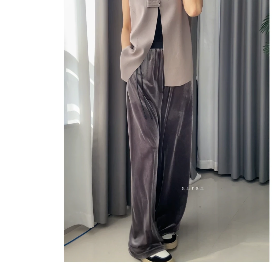 【安然家】3107春夏休闲垂感直筒裤2024薄款拖地瘦版宽松阔腿裤韩版