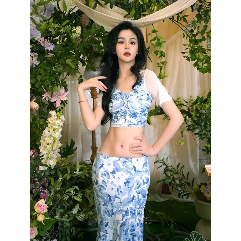 蕾莉秀李晶晶新款盛夏舞蹈服性感显瘦肚皮舞练习练功服高弹面料