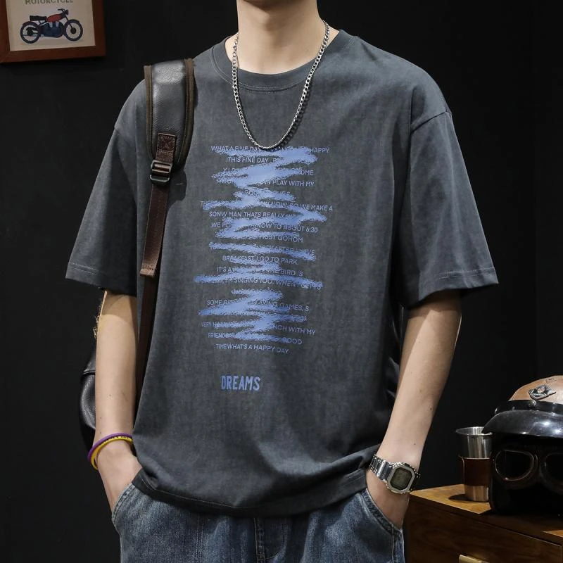 文艺复古日系短袖t恤男夏季宽松潮流男装T大码重磅半袖圆领体恤