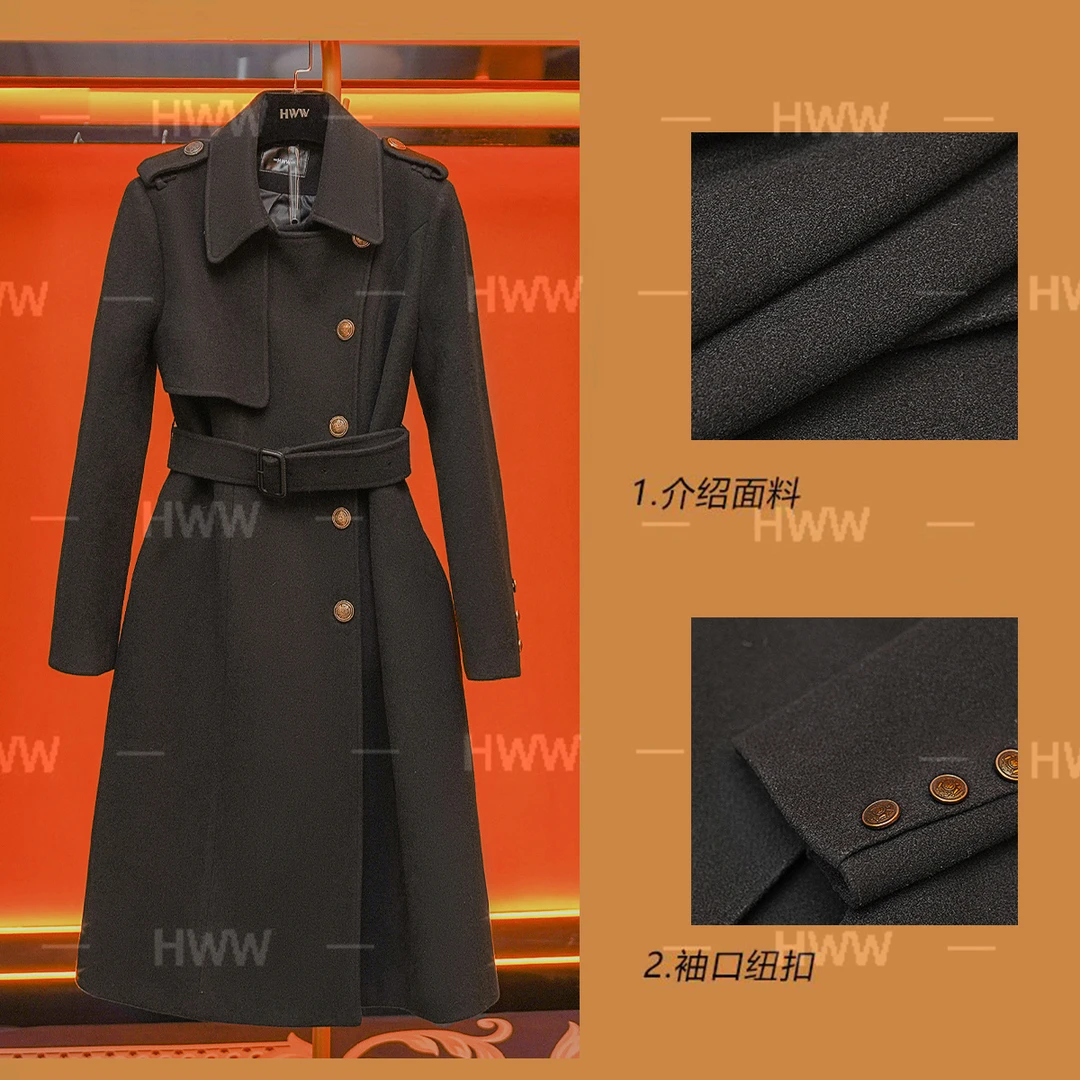 HWW新款轻奢英伦气质设计师款法式收腰呢子大衣HA186