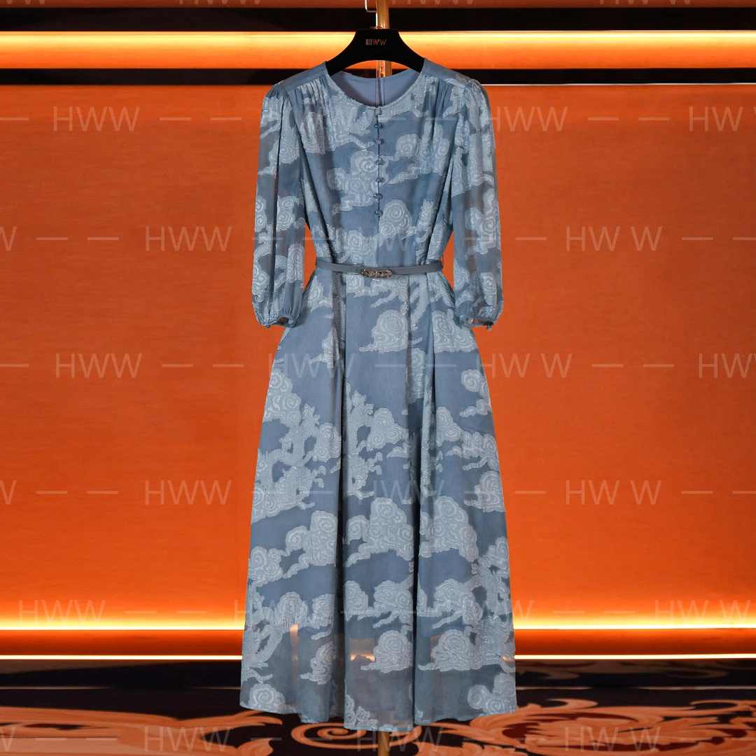 HWW轻奢设计师女装连衣裙气质修身时尚大气收腰连衣裙DHZFF402710