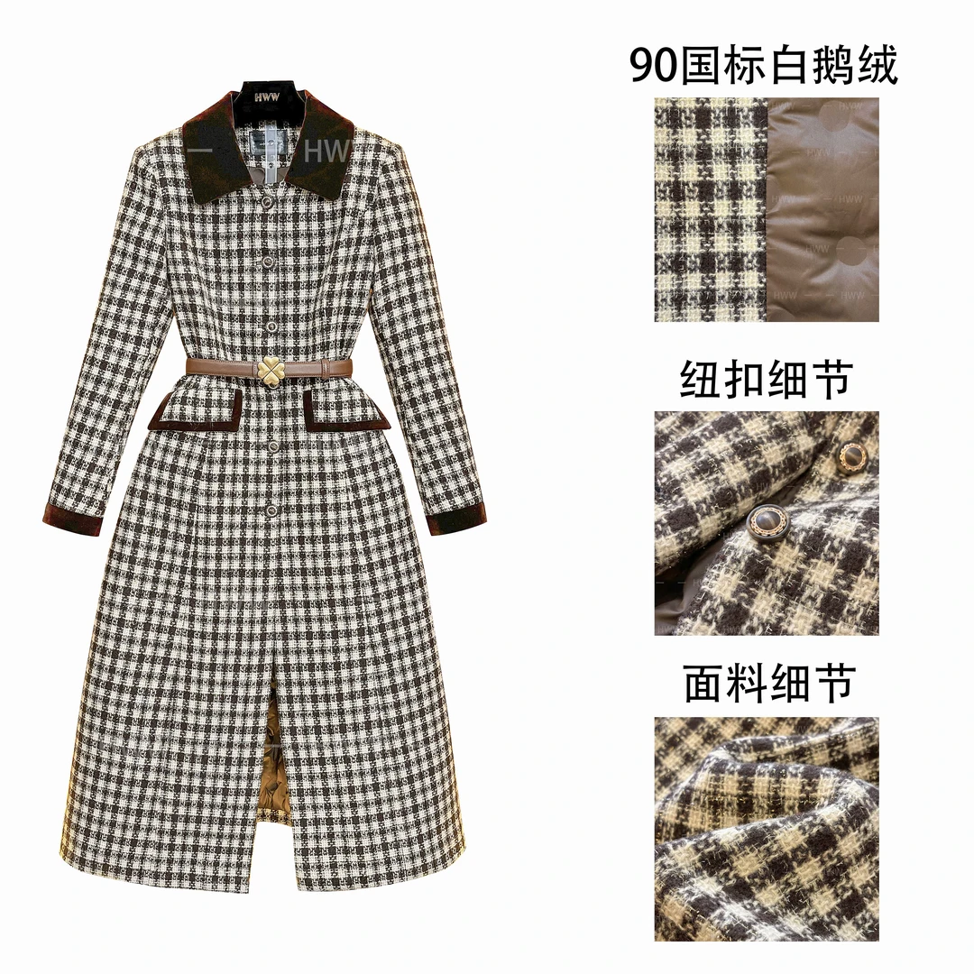 白鹅绒(袖子加白鹅绒)HWW白鹅绒新款法式轻奢时尚收腰羽绒服HZ015