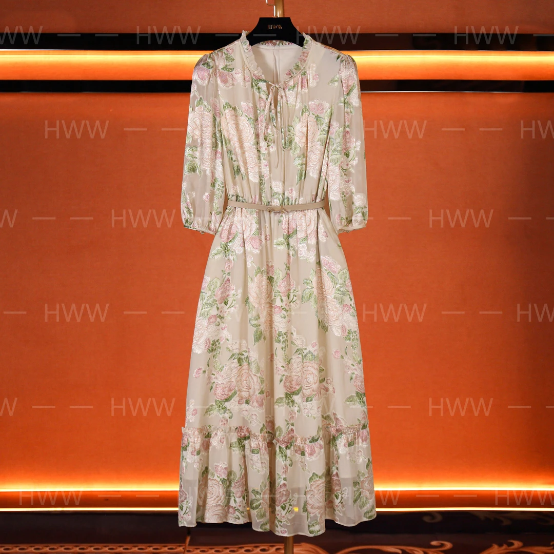 HWW轻奢设计师女装连衣裙气质修身时尚大气收腰连衣裙DHZFF401511