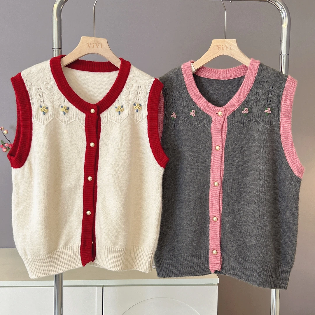 【伟伟专属】2色拼色刺绣开衫马夹