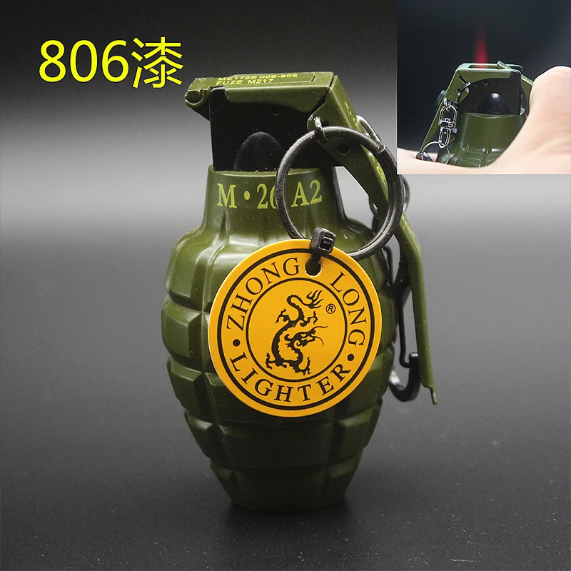 ZL806喷漆格子手雷挂件打火机 创意军绿防风打火机 军事模型批zc1