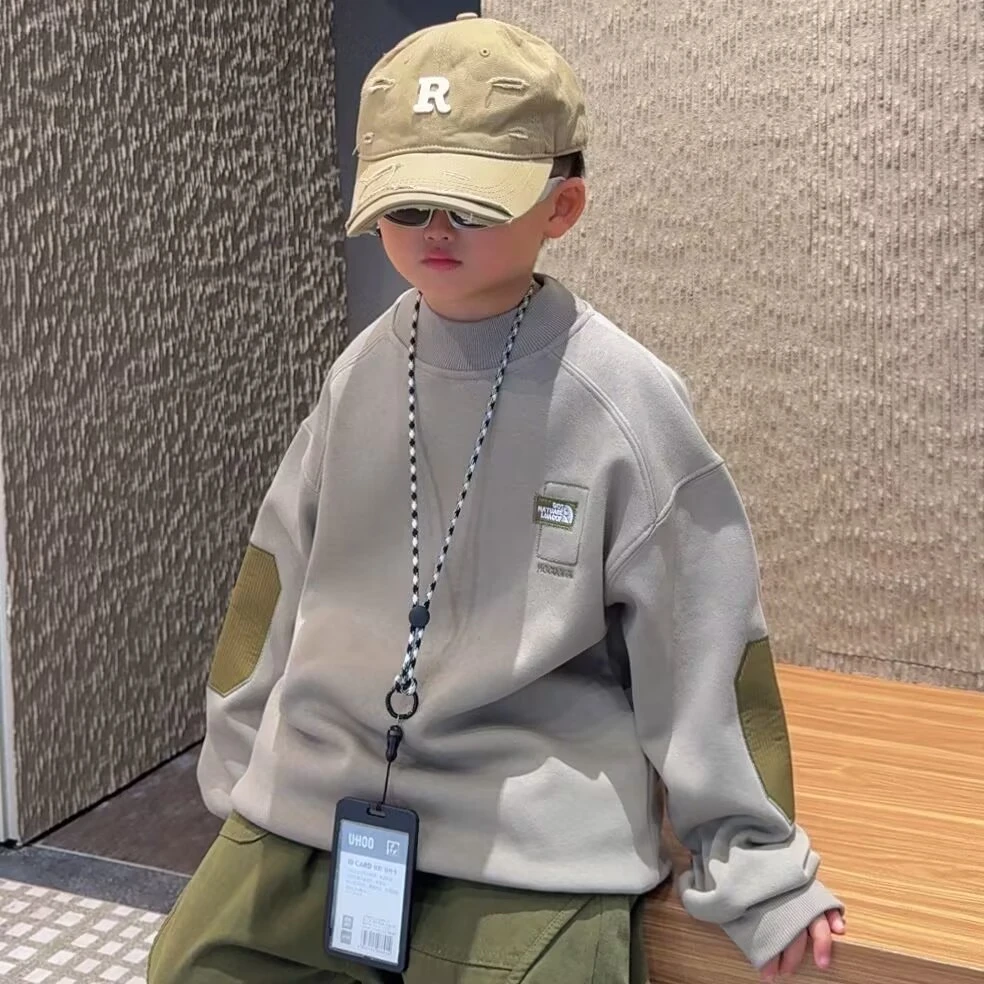 加绒儿童中大童秋冬款洋气休闲加厚男孩女孩高领冬季韩版保暖卫衣