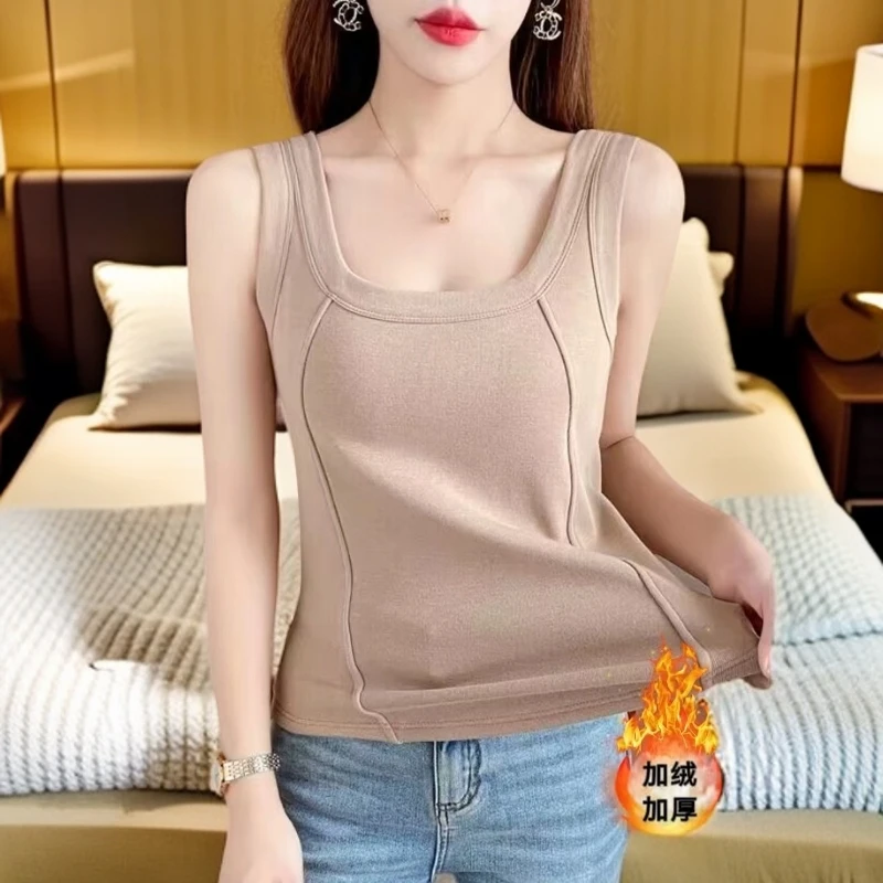 2024款大码鱼骨冬季保暖吊带背心女加绒加厚内搭修身保暖打底内衣