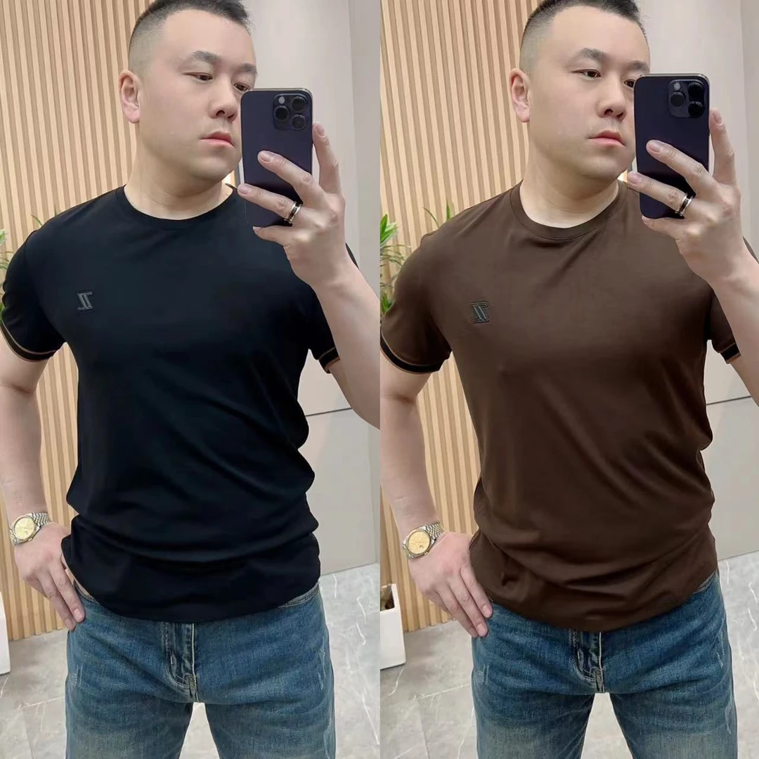 APINHANG/2024夏季男士圆领简欧风格字母标记打底半袖T恤 8825
