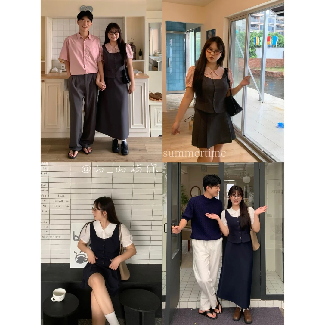 KMZY/KMZY山_山【海盐芝士】微胖夏季套装假两件短袖上衣+半裙女款