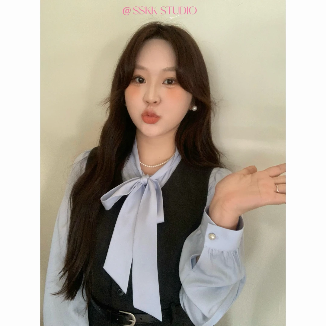KMZY/KMZY山_山【曼塔情书衬衫】微胖女装韩版气质蝴蝶结领拼接衬衫