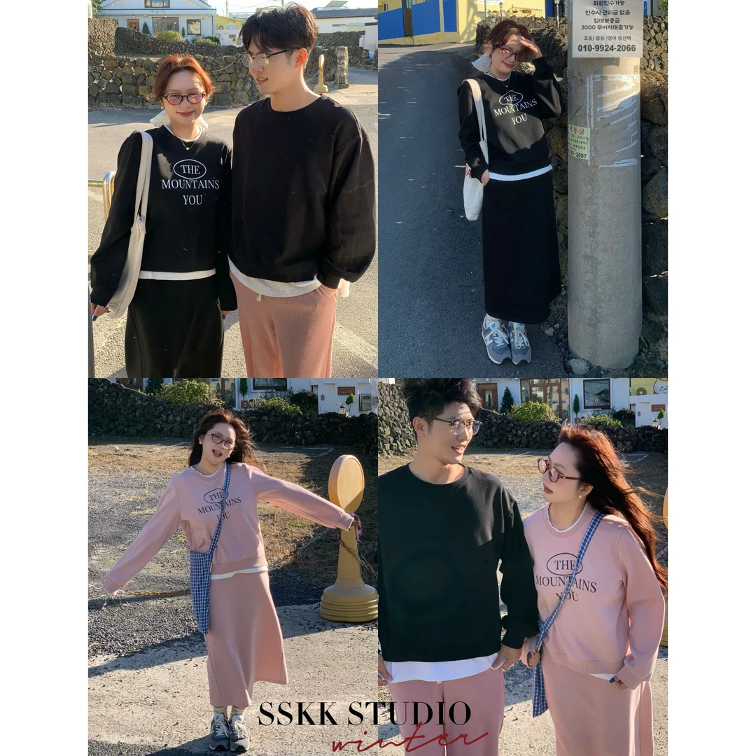 KMZY/KMZY山_山【元气甜茶】微胖mm韩版休闲加绒卫衣+长半身裙套装