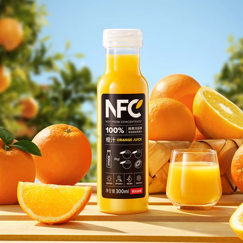 农夫山泉100%NFC果汁橙汁非浓缩还原冷压榨饮料300ml*6瓶装纯果汁