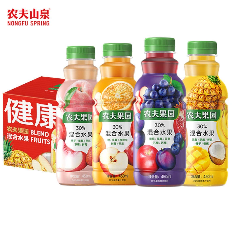 农夫山泉农夫果园450ml*5瓶装桃子葡萄橙汁混合果汁