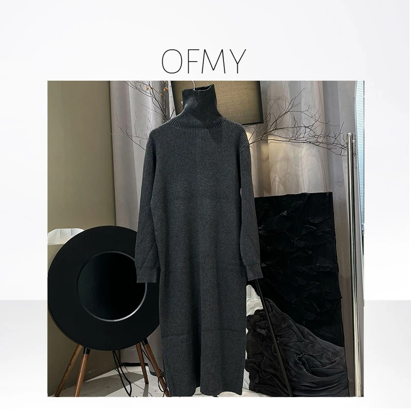 FY392 秋冬高领休闲保暖时尚显瘦慵懒百搭气质宽松弹力连衣裙